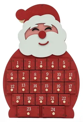 Produktbild von Zimilo Holz Adventskalender zum Befüllen, Weihnachtsmann Design mit 24 Schubladen, Wiederverwendbare Weihnachtsdekoration für Tisch & Regal, 24x6x35cm