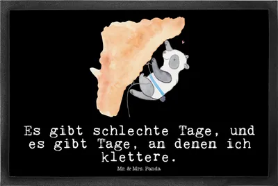 Produktbild von Mr. & Mrs. Panda Fußabstreifer Panda Klettern 40 x 60 cm - Schwarz - Geschenk, Kletterhalle, Eingangsteppich, Schmutzmatte, Fussmatte, Fußabtreter, Klettersport, fußmatte