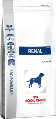 A bag of Royal Canin Veterinary Diet dog food for renal support.