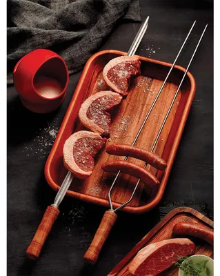 Doppel-Grillspieß 65 cm, Edelstahl, Holzgriff, FSC