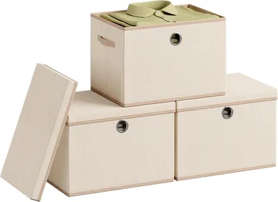 Immagine prodotto di Contenitori con coperchio - Set da 3 - Pieghevoli - Impilabili - 43 x 30 x 30 cm - Color cappuccino