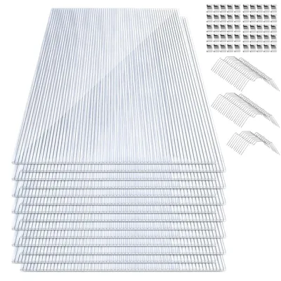Produktbild von Peviasot Polycarbonat Stegplatten Set 42 Stück 4 mm klar, 0,6 kg/m², für Gewächshaus, Dach & Terrasse, inkl. 50 W-Clips & 50 Z-Clips aus 304 Edelstahl
