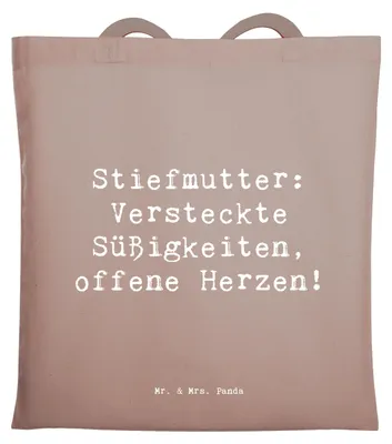 Produktbild von Mr. & Mrs. Panda Tote Bag Spruch Stiefmutter Herzen - Braun Pastell - Geschenk, Weihnachten, Herz, Stiefkind, Humor, Tasche, Verwandte, Shopping, Jutebeutel, Familie