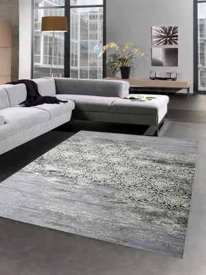 Produktbild von Moderner Teppich Wollteppich Antik Vintage Ornamente grau creme Größe - 80x150 cm
