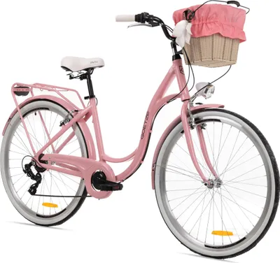 Produktbild von Goetze Mood 28 Zoll City Bike, 18 Zoll Aluminum Rahmen, 7-Gang Shimano Tourney, V-Bremse, LED-Beleuchtung, Komfortsattel, Rattankorb mit Bezug