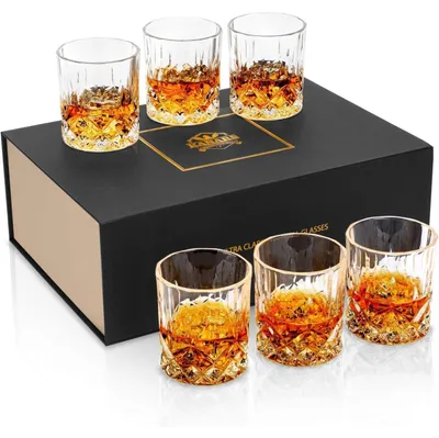 Productafbeelding van Whiskyglazen, set van 6, loodvrij kristalglas, 300 ml, met geslepen design