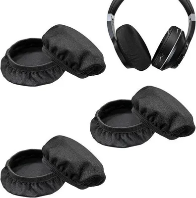 Immagine prodotto di Copricuffie - Copricuffie elasticizzati lavabili - Antipolvere, resistenti al sudore e traspiranti - Per cuffie - Nero (10 cm)