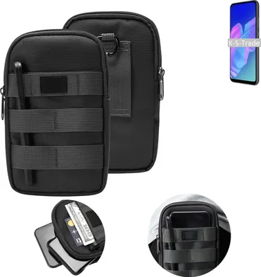 Produktbild von K-S-Trade Holster Gürtel Tasche kompatibel mit Huawei P40 lite E Handy Tasche Schutz Hülle dunkel-grau viele Fächer, 1x