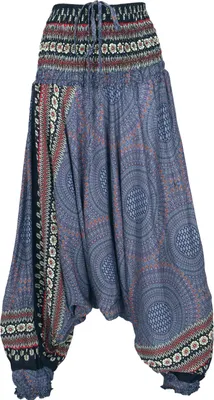 Produktbild von Afghani Hose, Overall, Jumpsuit, Haremshose, Pluderhose, Pumphose, Aladinhose - Blau/schwarz, Damen, Viskose, Hosen