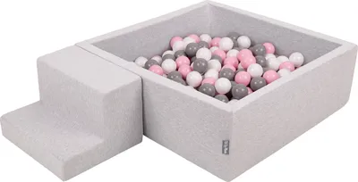 Obrázok produktu pre KiddyMoon Mäkké penové ihrisko pre deti s guľatým loptičkovým ihriskom (100 ∅ 7 cm) s mäkkými prekážkami a loptičkovým bazénom,  vyrobené v EÚ, Svetlo šedá:Biela/Grey/Púdrovo ružová, Stup