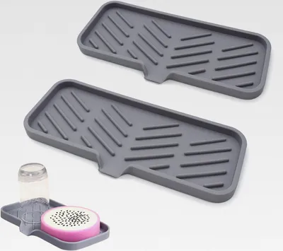 Produktbild von Abtropfmatte Silikon, 2 Stück Spülbecken Organizer Schwammhalter für Küche Bad Schwämme Bürsten Spülmaschinenfestes Grau