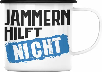 Produktbild von Trendation - Jammern Hilft Nicht Lustige Emaille Tasse für Büro Arbeits Emaille Emaille Tasse Kollegin Kollege Geschenk Witziger Spruch (Schwarz)