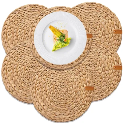 Obrázok produktu pre Sada 6 ručne vyrábaných okrúhlych podložiek z vodnej hyacintu - 30 cm