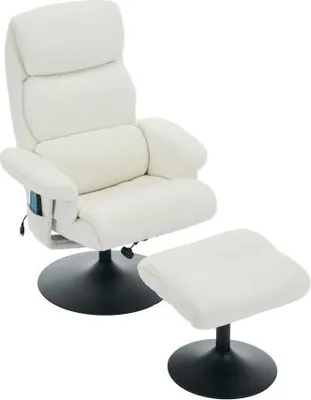 Produktbild von Weiss 77x75,5x100 cm Relaxsessel Mit Liegefunktion 5-Punkte-Massage Elektrisch Heizfunktion Fernsehsessel Mit Hocker 360 Drehbar Chenille