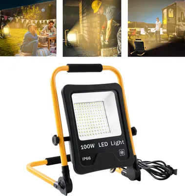 Obrázek produktu pro YARDIN LED stavební reflektor 100W teplý bílý reflektor včetně stojanu a síťového kabelu, pracovní světla IP66 vodotěsné pracovní světlo se zástrčkou