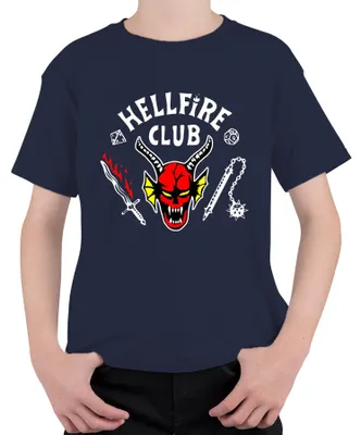 Produktbild von HELLFIRE CLUB Dämon Schädel Hörner D20 Flammenschwert Rollenspiel Kinder T-Shirt, Navy, 152