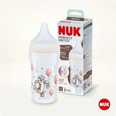 Imagen del producto de Biberón NUK Perfect Match, 260 ml, diseño de tigre, apto a partir de 3 meses