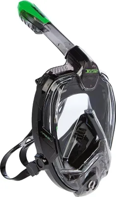 Immagine prodotto di Maschera da snorkeling integrata di nuova generazione - Silicone ipoallergenico - Sgancio rapido - 3 misure - Nero/verde - L-XL