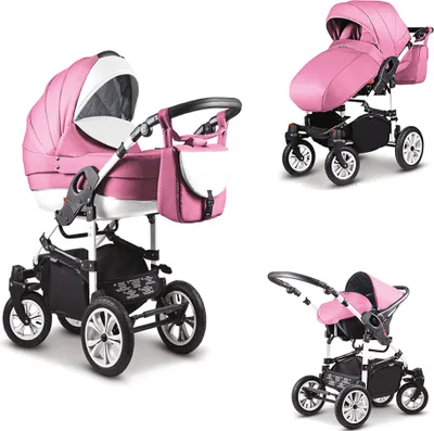Produktbild von Kinderwagen-Set Craft 4 in 1 in Rosa- Weiß - 16 Teile - in 18 Farben erhältlich