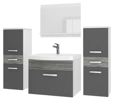 Image de Ensemble de meubles de salle de bains BELINI PRI PM4 120 cm, gris Glamour brillant - Meuble de salle de bains moderne avec lavabo et miroir, équipement complet, montage mural