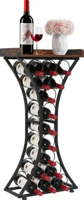 Produktbild von VEVOR Weinregal für 15 Flaschen, freistehendes Flaschenregal mit 20 kg Gesamtbelastbarkeit & Glashalter & Holzplatte, Weinflaschenständer für Küche Weinkeller Bar Wohnzimmer, Weinflaschenhalter Schwarz