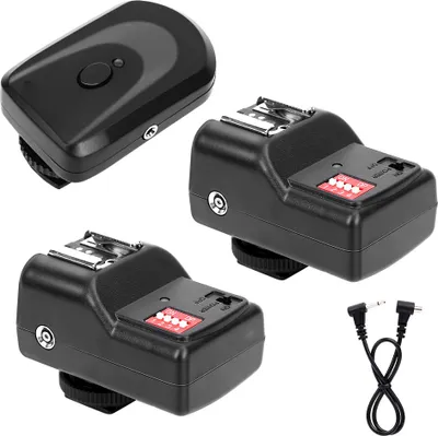 Zdjęcie produktu dla Bezprzewodowy wyzwalacz lampy błyskowej, metalowy + plastikowy kabel synchronizacyjny do Canon Nikon