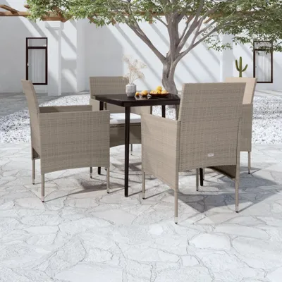 Image de The Living Store Ensemble de jardin 5 pièces avec coussins Beige et Noir