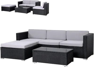 Image de Ensemble de salon en polyrotin - Banc de jardin - Canapé de salon - Mobilier de balcon - Mobilier de jardin - Résistant aux intempéries et imperméable