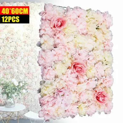 Obrázek produktu pro 12 kusů Umělé květinové zdi Rose Wall DIY Svatební ulice pozadí růžová 40 x 60 cm