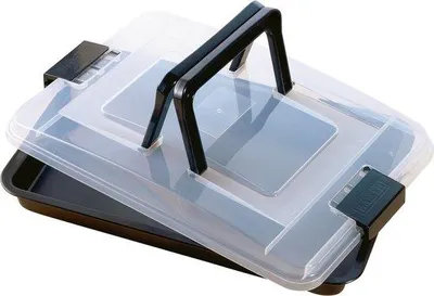 Produktbild von Famanu Backblech mit Deckel, 42 x 29 x 4 cm - mit Transportdeckel und klappbarem Griff