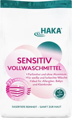 Produktbild von HAKA Sensitiv Vollwaschmittel 3 kg Universal Pulverwaschmittel für Allergiker & Babys