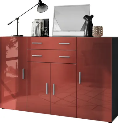 Produktbild von Vladon Highboard Aron Anrichte mit 2 Schubladen und 4 Türen mit insgesamt 8 Fächer dahinter, Anthrazit matt/Bordeaux Hochglanz (166,5 x 106,5 x 35 cm)