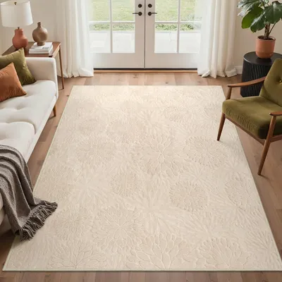 Wohnzimmer-Teppich, beige, waschbar, rutschfest, 160x230 cm