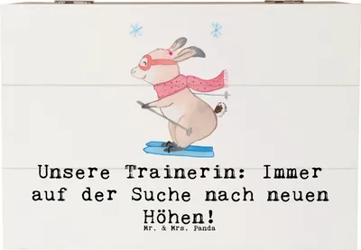 Produktbild von Mr. & Mrs. Panda Box Skispringen Trainerin 22 x 15 cm - Weiß - Geschenk, Trainingslager, Sportart, Kiste mit Deckel, fotobox, Sportarten, Holzbox, Danksagung, Truhe