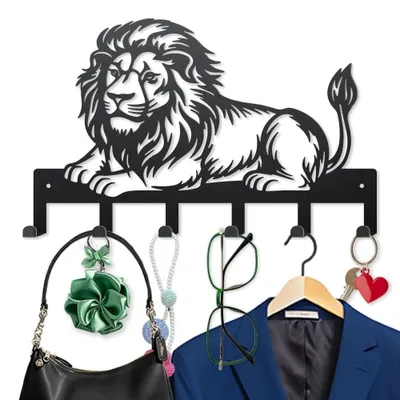 Immagine prodotto di Elzusha - Appendiabiti a parete a forma di leone, con 6 ganci - Metallo - Ideale per ingresso, cucina, ufficio