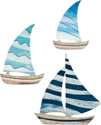 Produktbild von Wanddekoration Set, 3-teilig, Segelboot Motiv, Holz, für Wohnzimmer