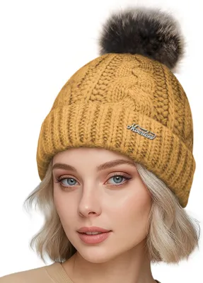 Produktbild von Damen Wintermütze mit Fleece Gefüttert Warm & Winddicht Strickmütze Bommelmütze Model 1980 Neverless®