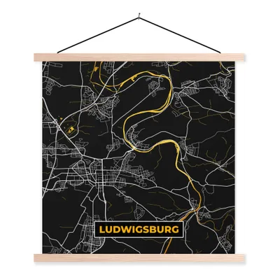 Produktbild von MuchoWow® Textilposter Karte - Ludwigsburg - Gold - Stadtplan - Deutschland 120x120 cm mit holzfarbenen Rahmen - Textil-Poster