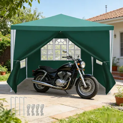 Image de Tente de jardin ISOISL, 3x3 mètres, imperméable, avec parois latérales et fenêtres, idéale pour les fêtes en jardin, les barbecues, les mariages, etc. (couleur : vert)