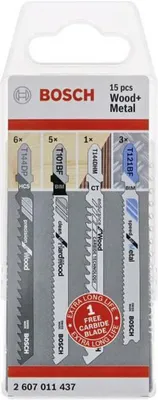 BOSCH Sägeblatt-Set T-Schaft 15-teilig für Holz und Metall