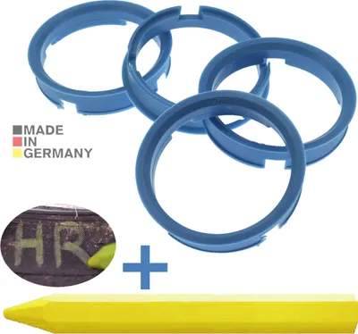 Produktbild von 4X Zentrierringe 72,6 x 64,2 mm Hellblau Felgen Ringe + 1x Reifen Kreide Fett Stift