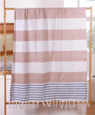 Produktbild von Strandtuch 90x180 mit Fransen, Beige Streifen