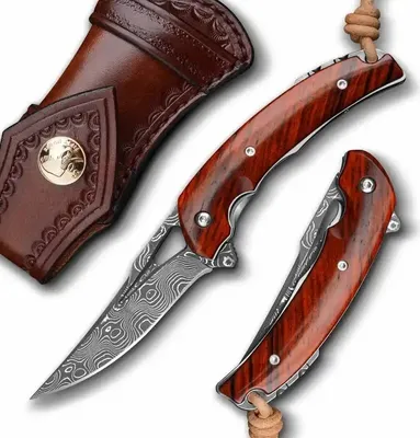 Produktbild von HARAHU TA-29049 Damast Jagd-Klappmesser - Braun KP29049