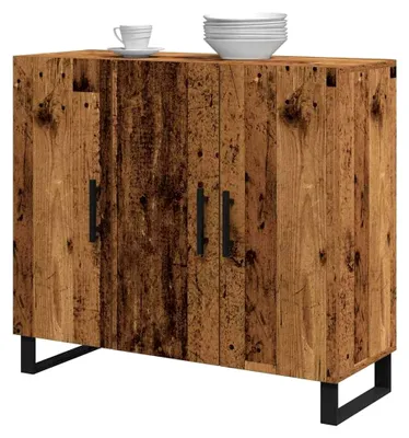 Produktbild von Sideboard mit 3 Türen, Holz-Lagerschrank 90 x 34 x 80 cm, rustikales Design, geeignet für Esszimmer, Wohnzimmer, als Buffet oder Konsole, Möbel für den Innenbereich mit Metallakzenten.