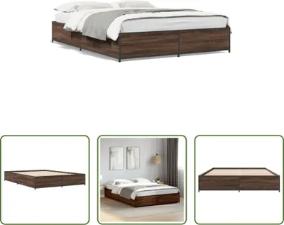 Obrázek produktu pro The Living Store Hnědý dubový rám postele 120x190 cm Materiál na bázi dřeva Kov