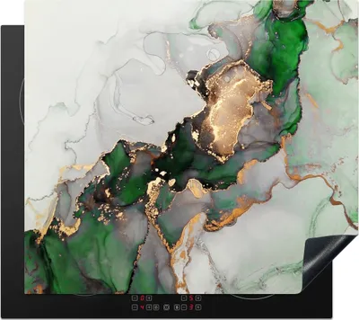 Produktbild von KitchenYeah© Herdabdeckplatte Marmor - Gold - Grün - Luxus , 59x52cm, Küche Deko, Glaskeramikkochfeld Herdabdeckung, Abdeckplatte fùr Kochfeld