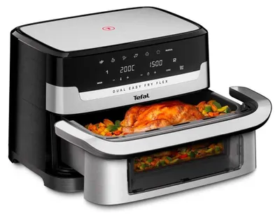 Immagine prodotto di Tefal Dual Easy Fry Flex EY922D 9 L Stand-alone Hot air fryer Black, Stainless steel