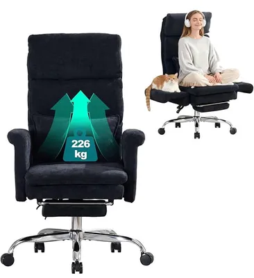 Produktbild von Bürostuhl Ergonomisch mit Fußstütze bis 226kg,Drehstuhl schwarz | klappbare Armlehnen,Dicker Sitzpolsterung,Verstellbarer Kopfstütze,Schreibtischstuhl für schneidersitz,Computerstuhl