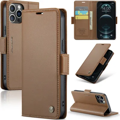 Produktbild von iPhone 12 Pro Max Hülle, Leder Brieftasche Kartenfach Schutzhülle mit Standfunktion für iPhone 12 Pro Max Braun