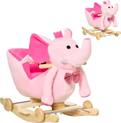 Image de Cheval à bascule - Véhicule à roulettes - Roues en forme d'éléphant - 60 x 35 x 45 cm - Rose